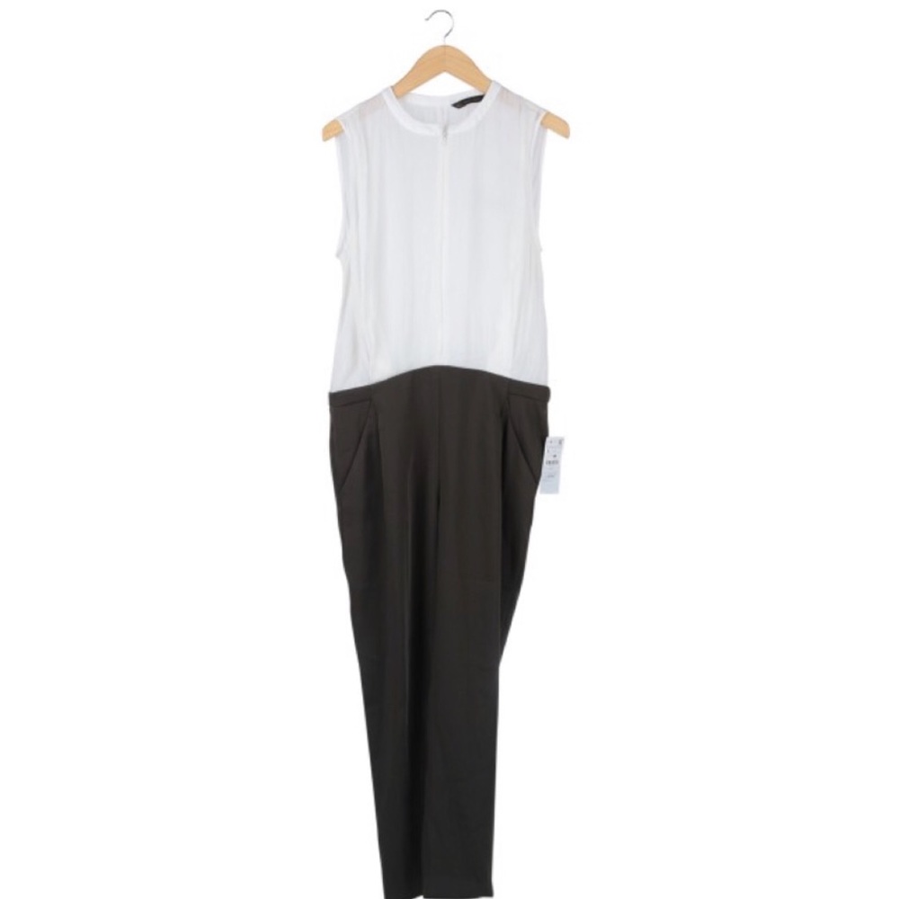 Zara White & Olive Green Cutout Jumpsuit
